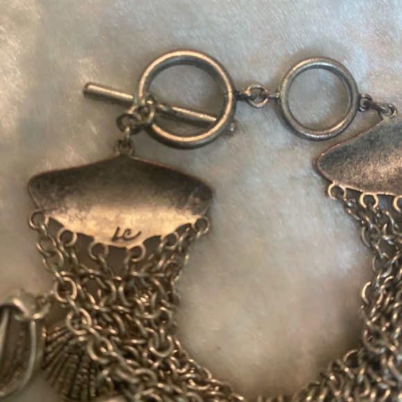 ☘️VTG Nautical Seashell Sterling Silver Toggle Bracelet - Picture 3 of 5